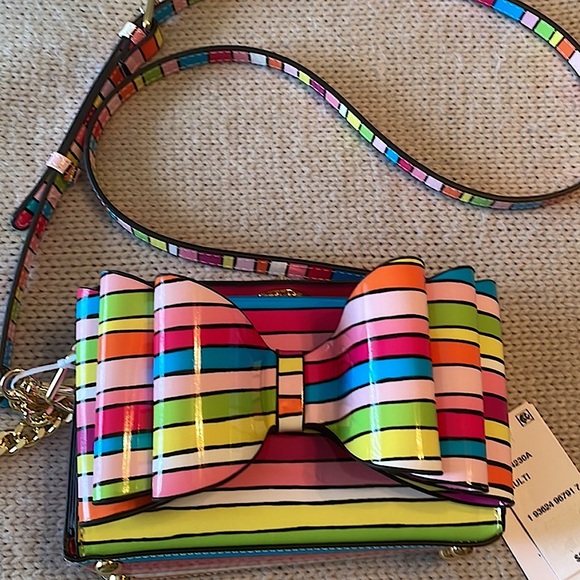 Betsey Johnson Handbags - NWT Betsy Johnson Princess Rainbow Striped Bow
Crossbody Shoulder Bag